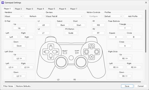 ゲームパッド設定画面